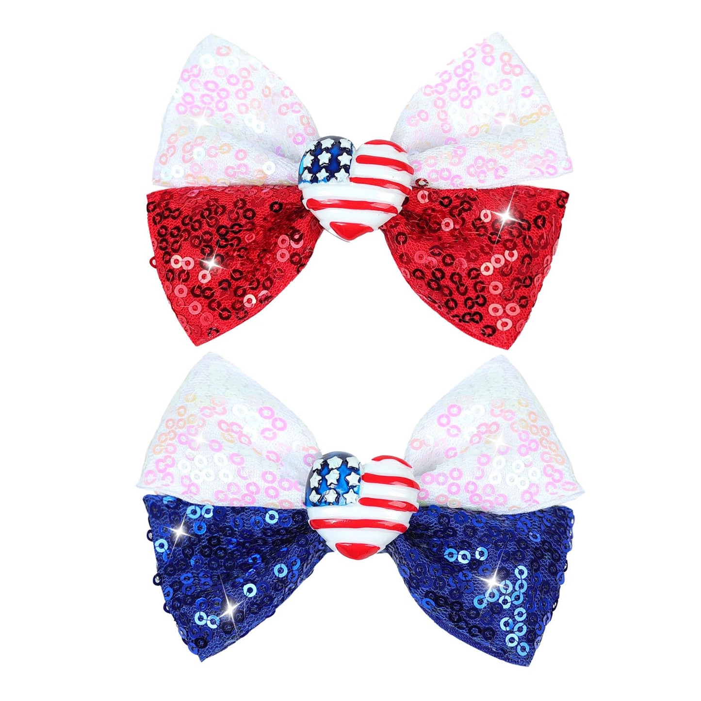 4th of July Baby Girls Hair Bows Clips Glitter Red Patriotic Blue Sequin Hair Clips Fourth of July Hair Accessories HairPins Alligator Clip for Baby Toddlers Little Kids Gift 2Pcs