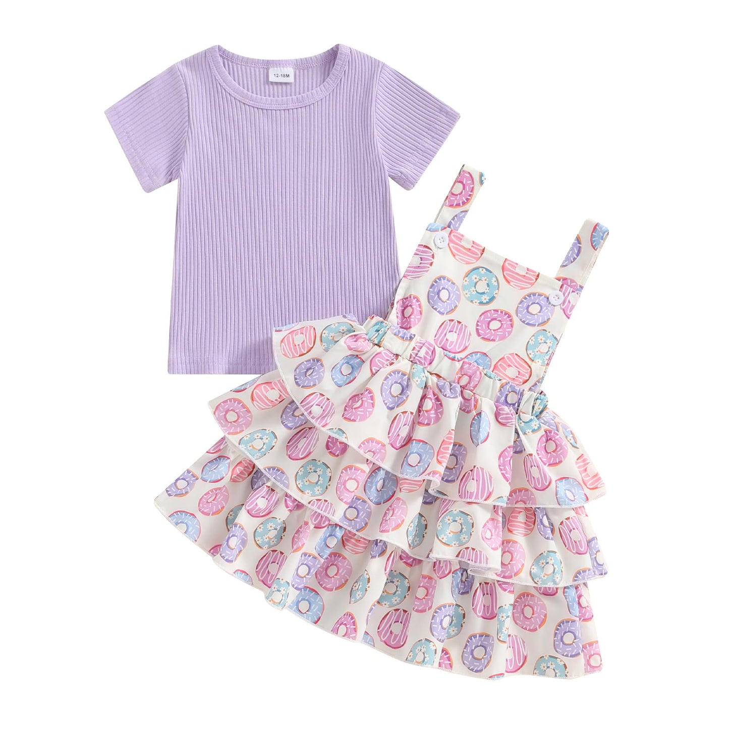 BeQeuewll Toddler Girl 4th of July Outfit Rib Shirt Ruffle Tutu Dress Kids Little Girls 4th of July Clothes18M 2T 3T 4T 5T 6Y (Donut Purple 18-24 Months)