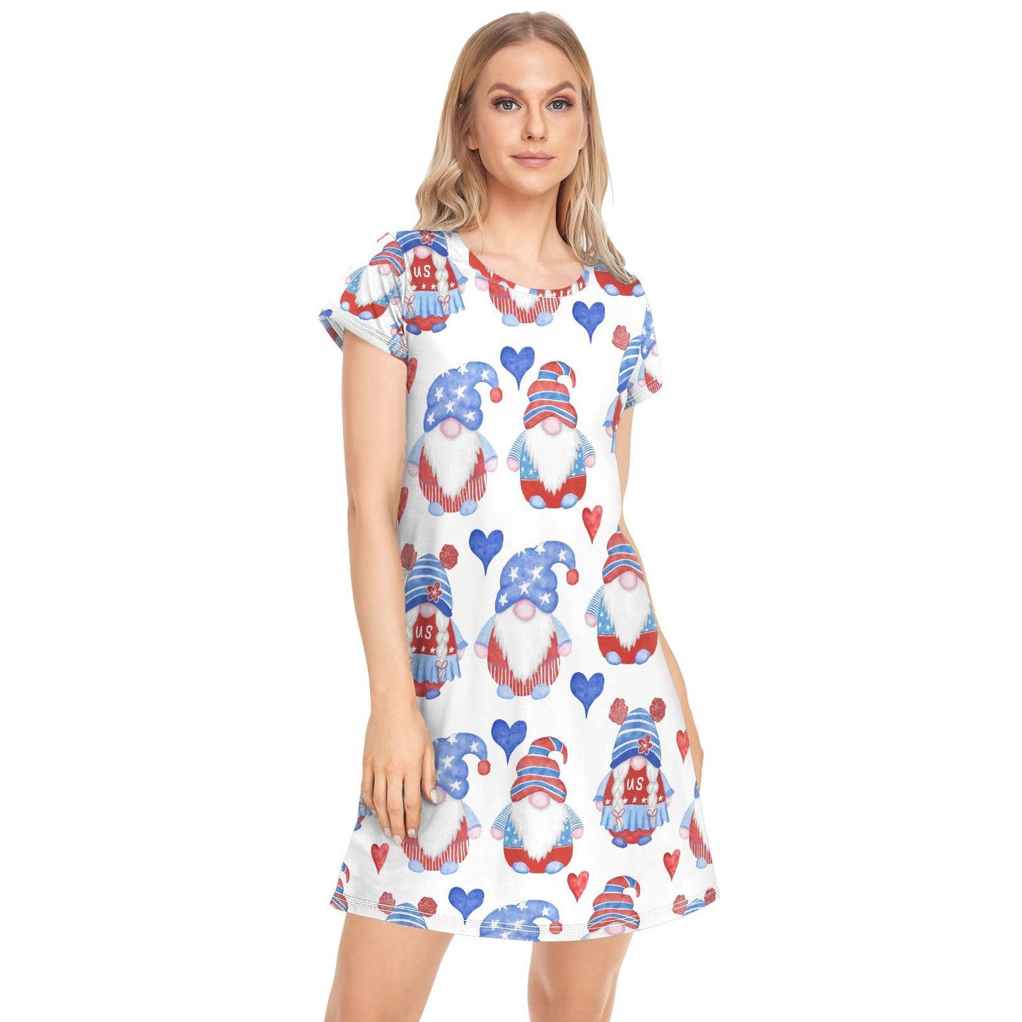 vvfelixl Nightgowns for Women Short Sleeve Sleep shirt 4th Of July Gnomes Womens Nightgowns Sleepwear Pajama Night Dress Plus Size XXL