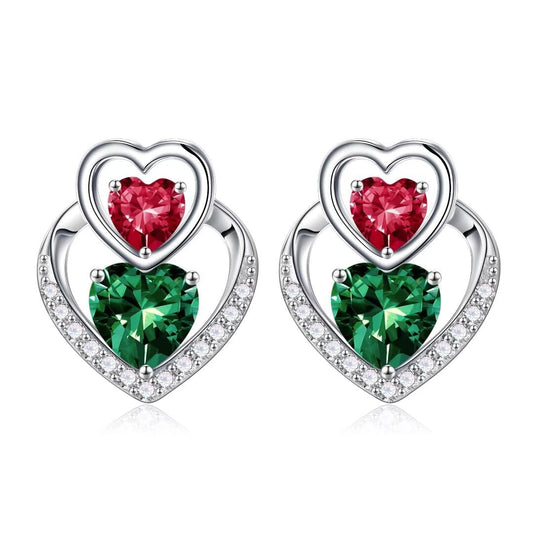 Iefil Gifts for Women Wife Girlfriend Birthstone Stud Earrings Birthday Gifts for Women Anniversary Christmas Gifts for Her Emerald Ruby Earrings May July Birthstone Jewelry