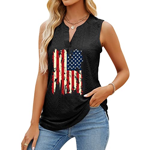 Womens Fourth of July Shirts Outfits American Flag USA Shirts Patriotic Country Tops Black 2XL