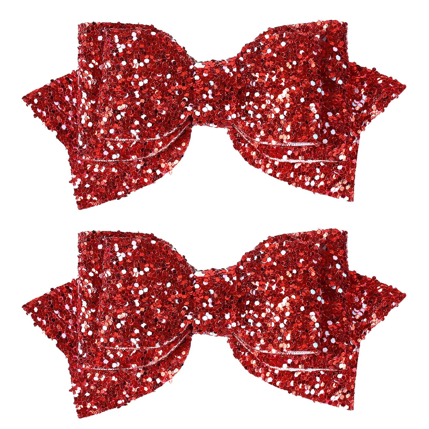 Cute 4" Sparkly Glitter Red Hair Bows for Girls Boutique Alligator Clips Hair Barrettes Glittery Sequin Cheer PinsTeens Toddler School Kids July Forth Xmas Valentines Gift
