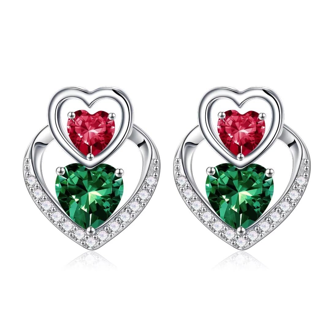 Iefil Gifts for Women Wife Girlfriend Birthstone Stud Earrings Birthday Gifts for Women Anniversary Christmas Gifts for Her Emerald Ruby Earrings May July Birthstone Jewelry