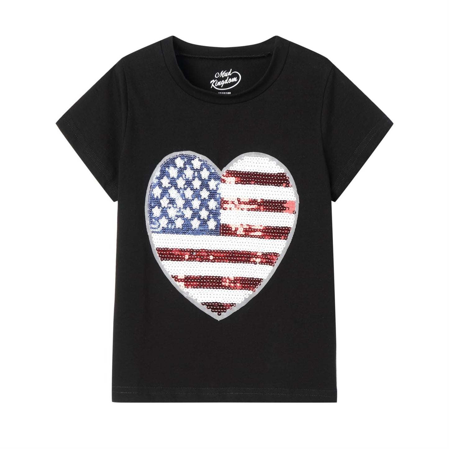 Mud Kingdom Toddler Boys 4th of July T-Shirt Fashion Sparkly Sequins Cute Summer Cotton American Flag Black Patriotic 3T