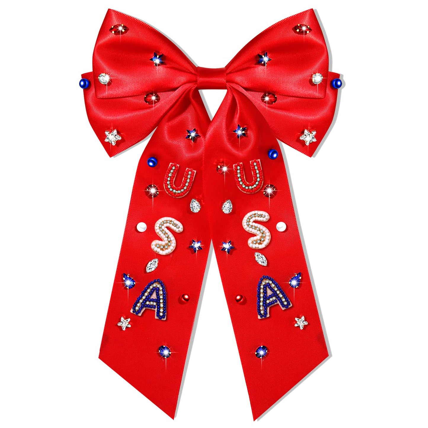 4th of July Hair Bows for Women Fourth Of July Hair Accessories Outfits Silky Satin Red White and Blue Hair Bows American Flag Star Patriotic Hair Ribbon Bow Clips Gifts Party Favors (Red 5)