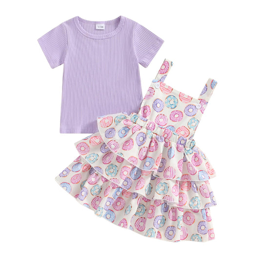 BeQeuewll Toddler Girl 4th of July Outfit Rib Shirt Ruffle Tutu Dress Kids Little Girls 4th of July Clothes18M 2T 3T 4T 5T 6Y (Donut Purple 18-24 Months)