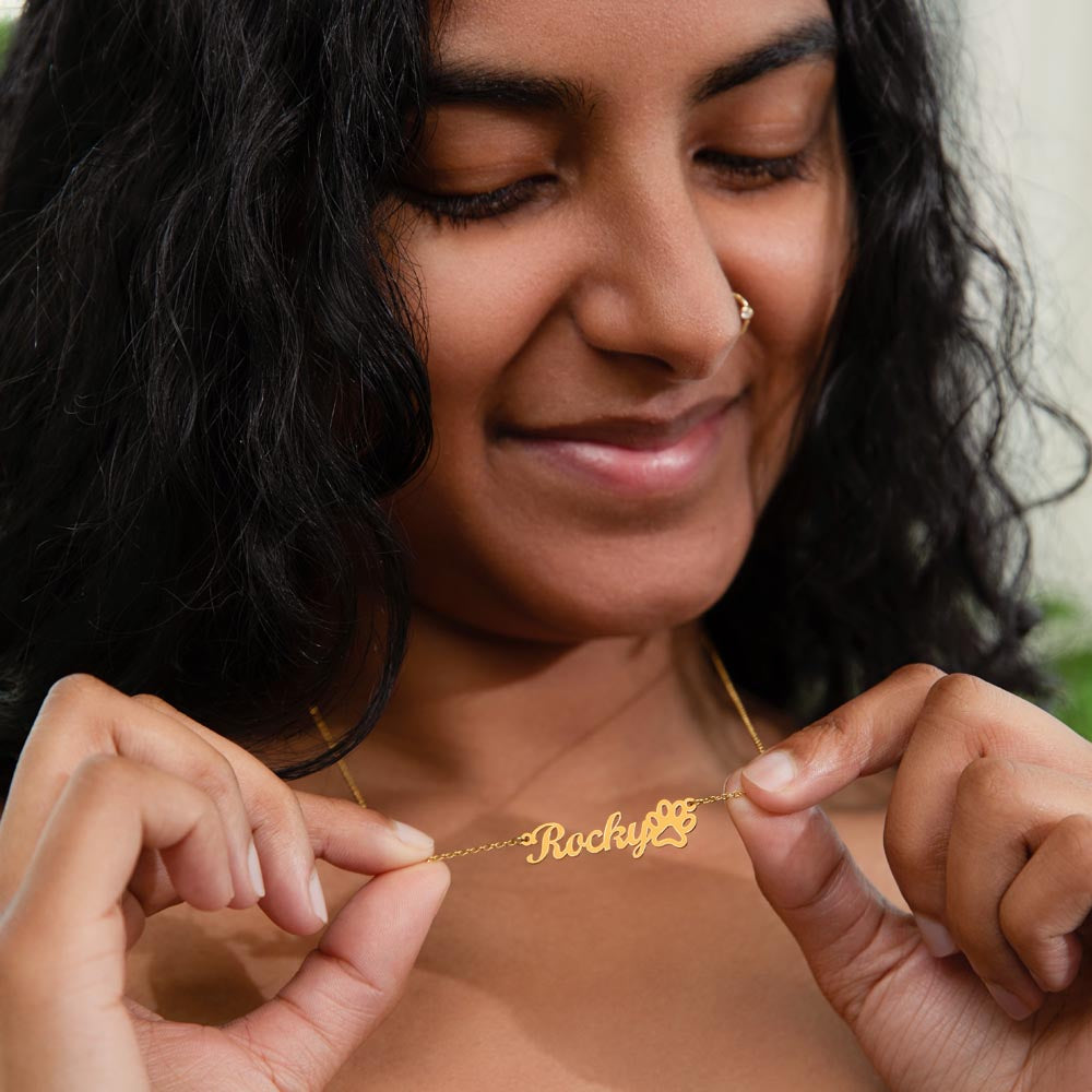 Personalized Paw Print Name Necklace | Custom Pet Lover Gift