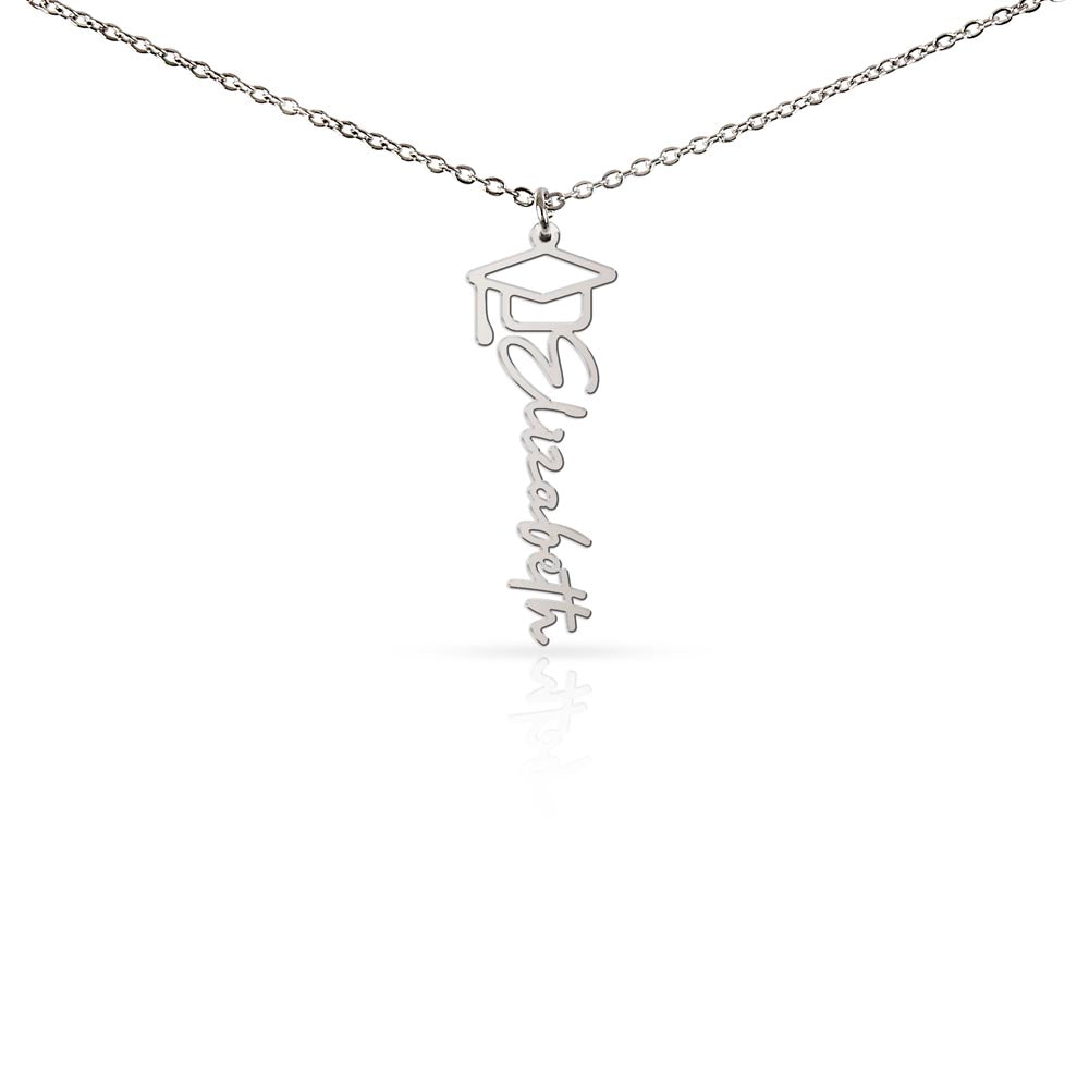 Graduation Name Necklace – Personalized Graduation Gift with Custom Name & Cap Charm