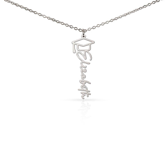 Graduation Name Necklace – Personalized Graduation Gift with Custom Name & Cap Charm