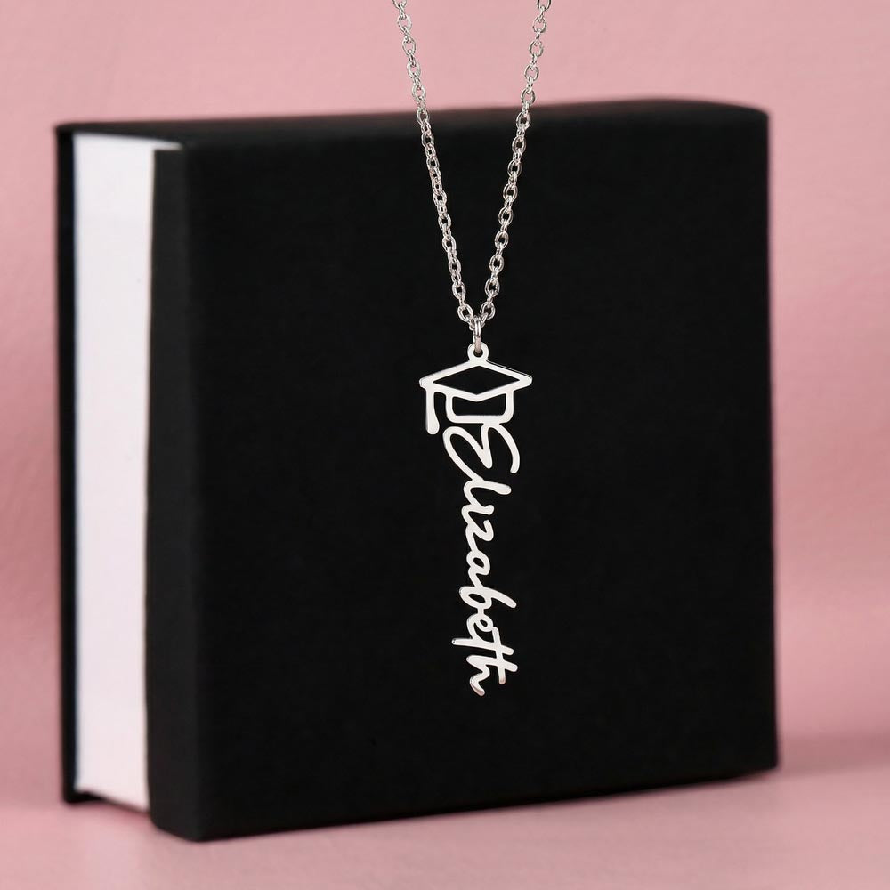 Graduation Name Necklace – Personalized Graduation Gift with Custom Name & Cap Charm