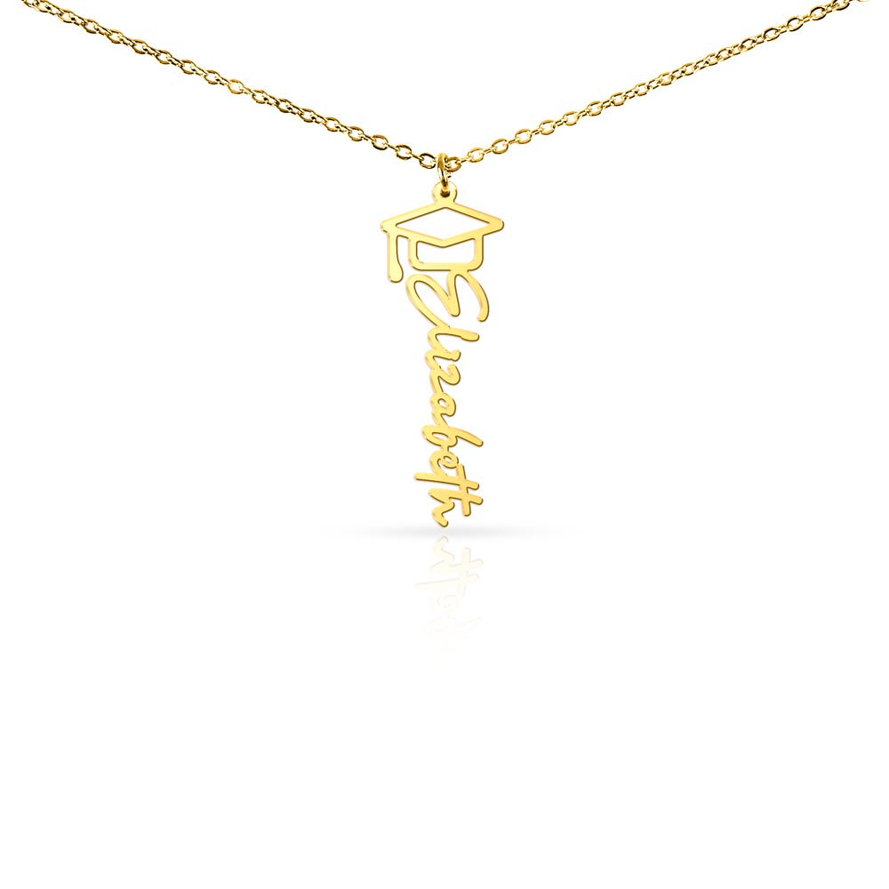 Graduation Name Necklace – Personalized Graduation Gift with Custom Name & Cap Charm