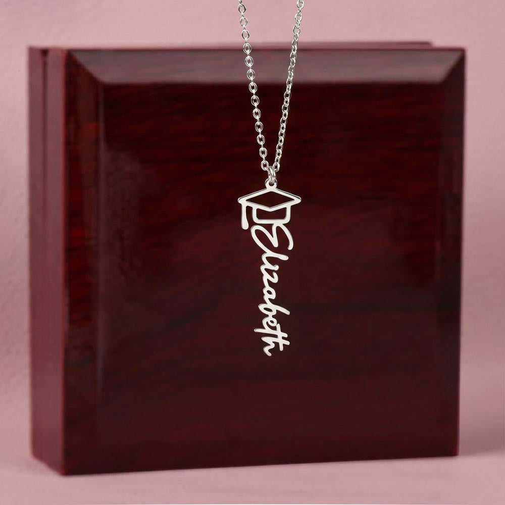 Graduation Name Necklace – Personalized Graduation Gift with Custom Name & Cap Charm