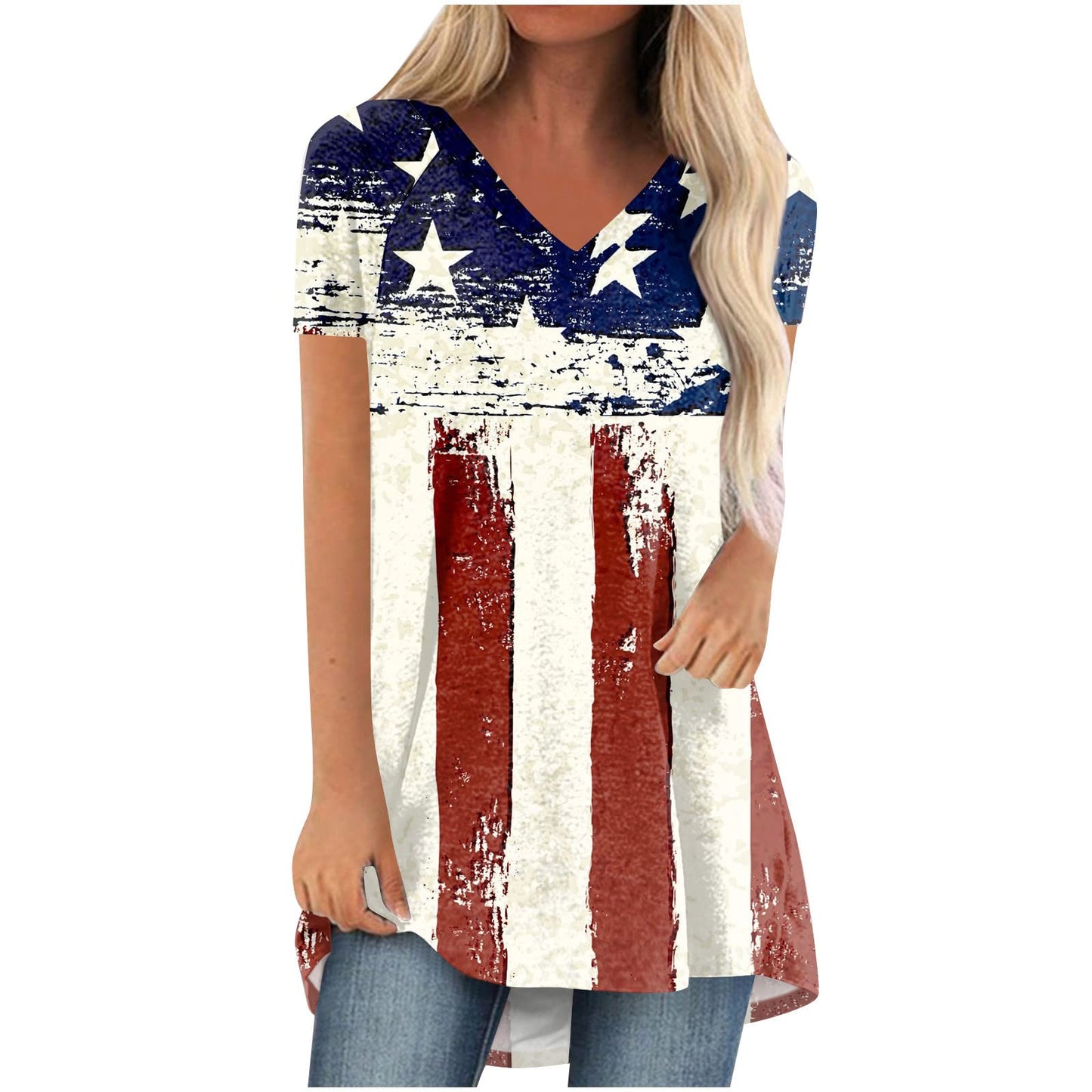 Patriotic Shirts for Women Oversized 4th of July Outfits Plus Size Womens Casual Loose Fit Short Sleeve American Flag Shirt V Neck T-Shirts Summer Tops Fourth of July Tees (L WhiteSmall)