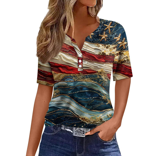 Generic 4Th of July Shirts Women Summer Tops for Women Funny 4Th of July Shirts Blouses Dressy Casual Memorial Day Sale V Neck Short Sleeve Womens 4Th of July Tops T Shirts for Women (NavySmall)