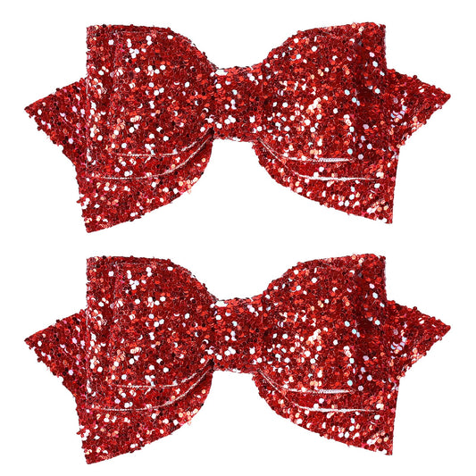 Cute 4" Sparkly Glitter Red Hair Bows for Girls Boutique Alligator Clips Hair Barrettes Glittery Sequin Cheer PinsTeens Toddler School Kids July Forth Xmas Valentines Gift